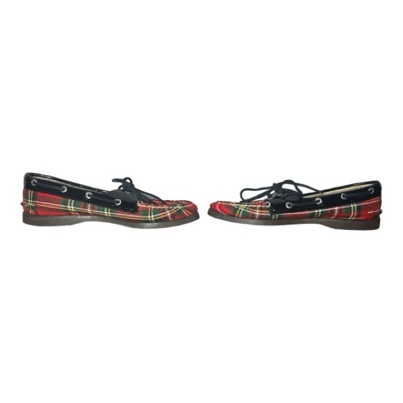 Sperry Women's Red Multi Plaid Tartan Boat Shoes Black Patent Leather 7.5M - Picture 9 of 10